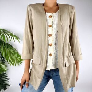 Vintage 90s Taupe Cottagecore Coastal Chic Crochet Blazer & Skirt Set / Size: 8
